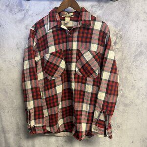 Vintage St Johns Bay Big Mac Flannel Shirt Mens L Tall 22x30 Red Cotton USA